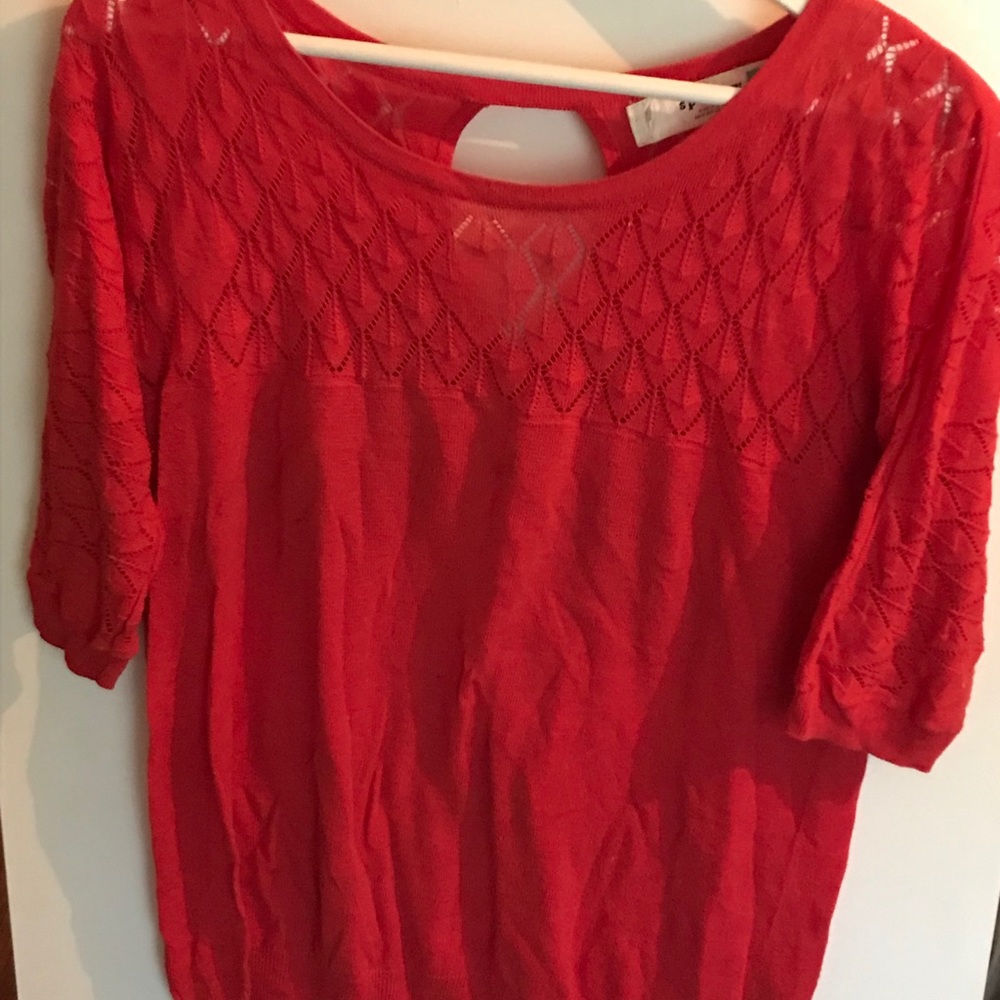 Red lace detail blouse